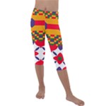 Red flowers and colorful squares                                                               Kids  Lightweight Velour Capri Leggings