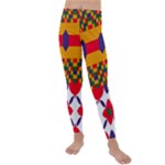 Red flowers and colorful squares                                                                Kids  Lightweight Velour Leggings