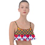 Red flowers and colorful squares                                                                 Frill Bikini Top