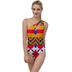 Red flowers and colorful squares                                                                 To One Side Swimsuit