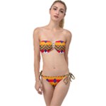 Red flowers and colorful squares                                                               Twist Bandeau Bikini Set