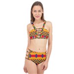 Red flowers and colorful squares                                                                  Cage Up Bikini Set