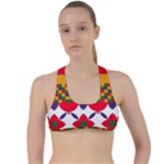 Red flowers and colorful squares                                                                 Criss Cross Racerback Sports Bra