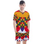 Red flowers and colorful squares                                                                Men s Mesh Tee and Shorts Set