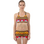 Red flowers and colorful squares                                                                  Back Web Sports Bra Set