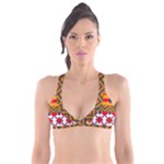 Red flowers and colorful squares                                                                 Plunge Bikini Top