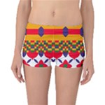 Red flowers and colorful squares                                                                  Boyleg Bikini Bottoms