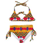 Red flowers and colorful squares                                                                 Kids  Classic Bikini Set