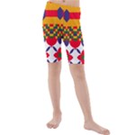 Red flowers and colorful squares                                                                 Kid s Swim Shorts