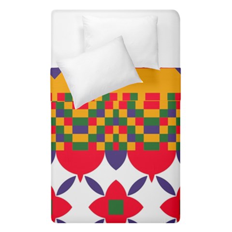 Red flowers and colorful squares                                                                   Duvet Cover (Single Size) from ArtsNow.com