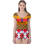 Red flowers and colorful squares                                                                  Boyleg Leotard (Ladies)