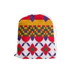 Red flowers and colorful squares                                                                  Drawstring Pouch