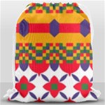 Red flowers and colorful squares                                                                  Large Drawstring Bag