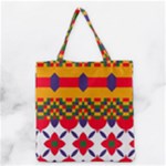 Red flowers and colorful squares                                                                  Grocery Tote Bag