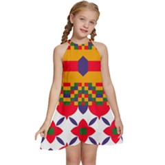 Kids  Halter Collar Waist Tie Chiffon Dress 