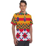 Red flowers and colorful squares                                                         Men s Polo Tee