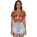 Red flowers and colorful squares                                                         V-Neck Crop Top