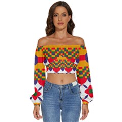 Long Sleeve Crinkled Weave Crop Top 