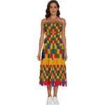 Red flowers and colorful squares                                                        Sleeveless Shoulder Straps Boho Dress