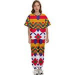 Red flowers and colorful squares                                                         Kids  Tee and Pants Sports Set