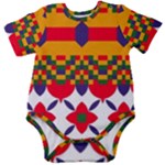 Red flowers and colorful squares                                                        Baby Short Sleeve Bodysuit