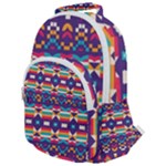 Pastel shapes rows on a purple background                                                                Rounded Multi Pocket Backpack