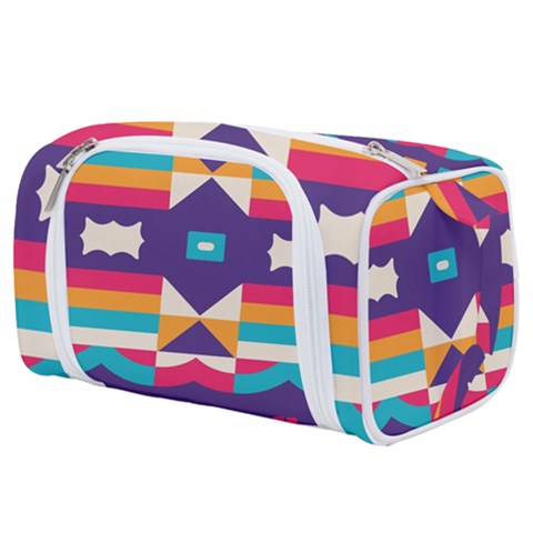 Pastel shapes rows on a purple background                                                                Toiletries Pouch from ArtsNow.com