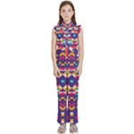 Pastel shapes rows on a purple background                                                            Kids  Sleeveless Ruffle Edge Band Collar Chiffon One Piece