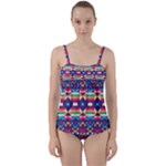 Pastel shapes rows on a purple background                                                                  Twist Front Tankini Set