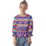 Pastel shapes rows on a purple background                                                                 Kids  Cuff Sleeve Top