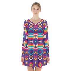Long Sleeve Velvet V-neck Dress 
