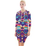 Pastel shapes rows on a purple background                                                                     Quarter Sleeve Hood Bodycon Dress