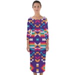 Pastel shapes rows on a purple background                                                                     Quarter Sleeve Midi Bodycon Dress