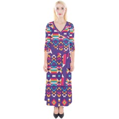 Quarter Sleeve Wrap Maxi Dress 