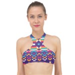 Pastel shapes rows on a purple background                                                                  High Neck Bikini Top