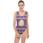 Pastel shapes rows on a purple background                                                                  Center Cut Out Swimsuit