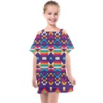 Pastel shapes rows on a purple background                                                                Kids  One Piece Chiffon Dress