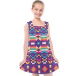 Pastel shapes rows on a purple background                                                                Kids  Cross Back Dress