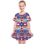 Pastel shapes rows on a purple background                                                                Kids  Smock Dress