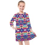 Pastel shapes rows on a purple background                                                                 Kids  Quarter Sleeve Shirt Dress