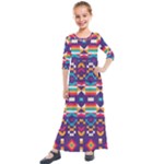 Pastel shapes rows on a purple background                                                                  Kids  Quarter Sleeve Maxi Dress