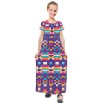 Pastel shapes rows on a purple background                                                                 Kids  Short Sleeve Maxi Dress