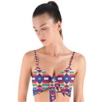 Pastel shapes rows on a purple background                                                                  Woven Tie Front Bralet