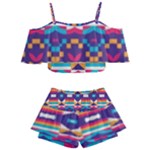 Pastel shapes rows on a purple background                                                                Kids  Off Shoulder Skirt Bikini