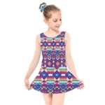 Pastel shapes rows on a purple background                                                                  Kids  Skater Dress Swimsuit