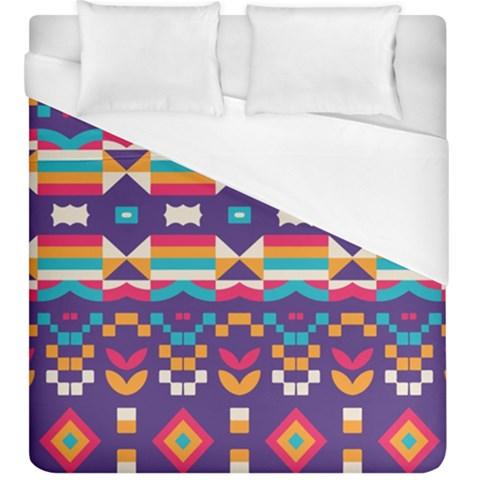 Pastel shapes rows on a purple background                                                                    Duvet Cover (King Size) from ArtsNow.com