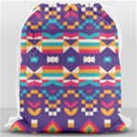 Pastel shapes rows on a purple background                                                                   Large Drawstring Bag