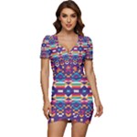 Pastel shapes rows on a purple background                                                            Low Cut Cap Sleeve Mini Dress