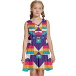 Pastel shapes rows on a purple background                                                         Kids  Sleeveless Tiered Mini Dress