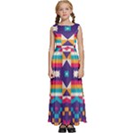 Pastel shapes rows on a purple background                                                         Kids  Satin Sleeveless Maxi Dress